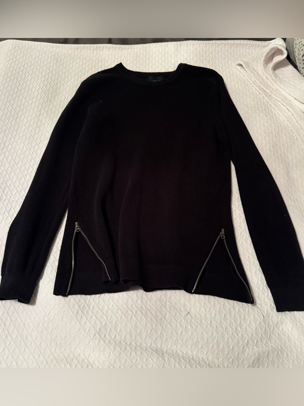 Women’s Black Crewneck Sweater with Hem Zips